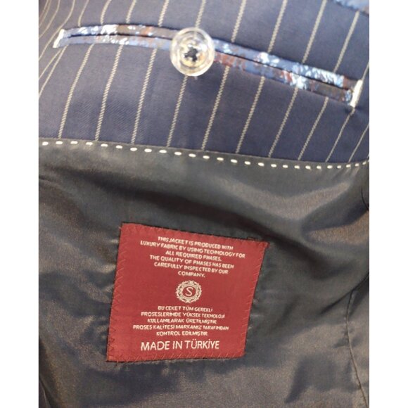 Snover Blue Pinstripe Suit Men's 46 Jacket/46W Pants 2-Pc Sharp Fit - Picture 9 of 16